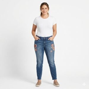 a.n.a A New Approach Floral Embroidered Jegging Size 14 Raw Hem Ankle Stretch